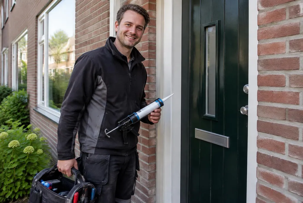 Vakman van Kitbedrijf Wormerveer bij de voordeur van een woning